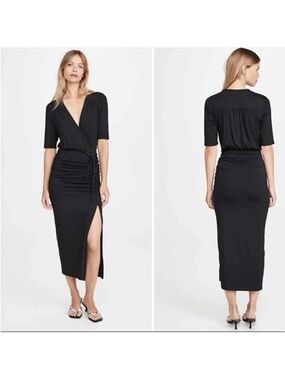 Veronica Beard Mariposa Ruched Maxi Dress Black M